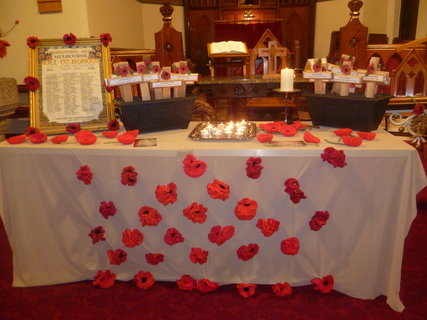 The names of servicemen who were connected to this Church and who lost their lives in the 1914/18 conflict were remembered